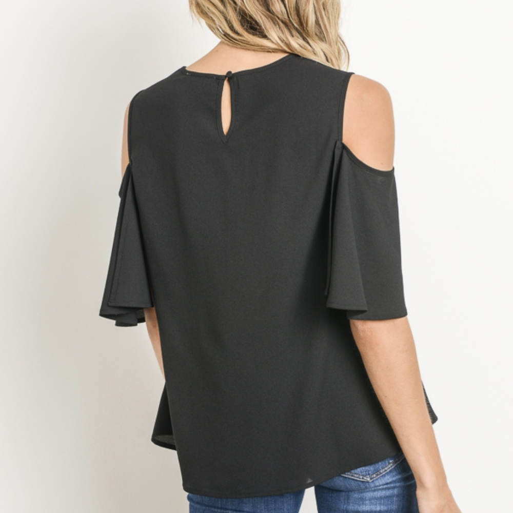 Gilli Black Ruffle Cold Shoulder Top - Picture 3 of 6